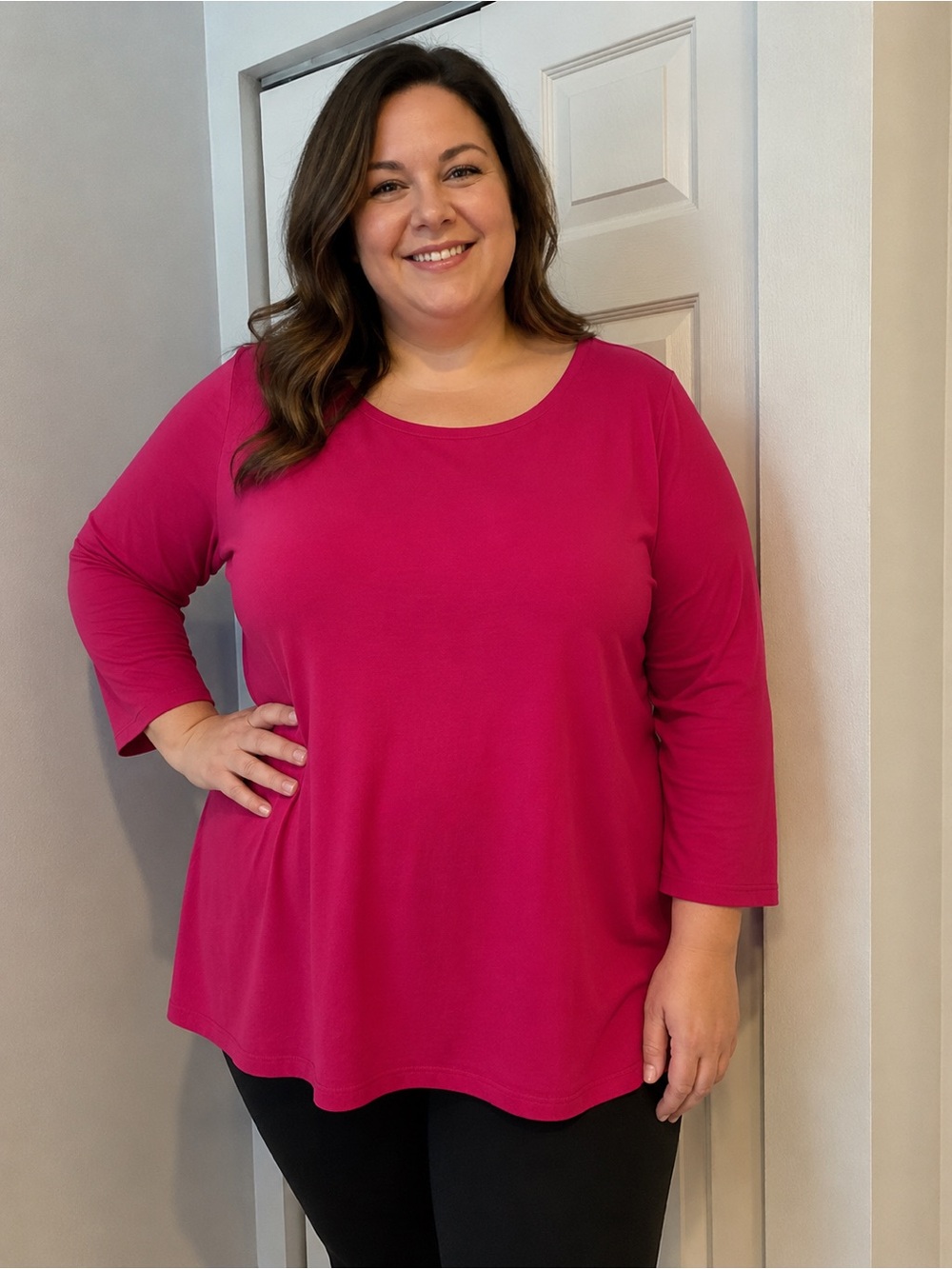 Woman Within Pink Long Sleeve Tunic Top Plus Size 1X Cotton